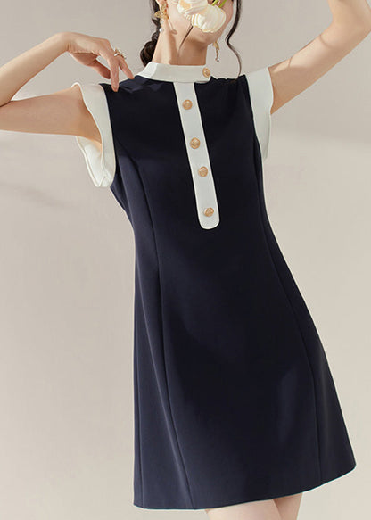 Blue Turtleneck Patchwork Vacation Mid Dresses Summer
