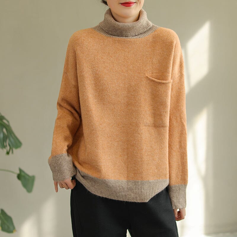 Winter Color Matching Turtlenewck Knitted Sweater