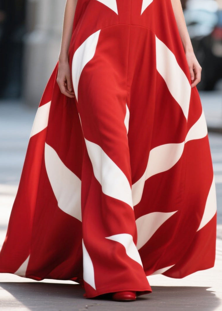 Red Print Exra Large Hem Chiffon Long Dress Summer