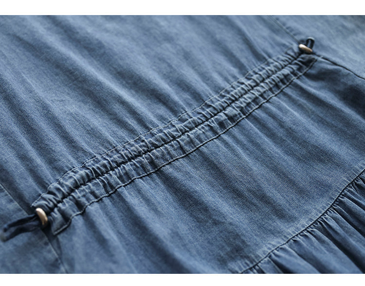 Literary Tencel Denim Mid Length Short Sleeve Dress
