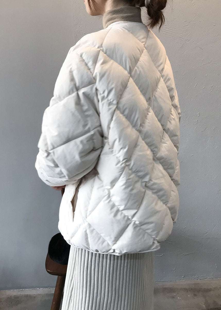 Beige Pockets Button Fine Cotton Filled Coats Winter