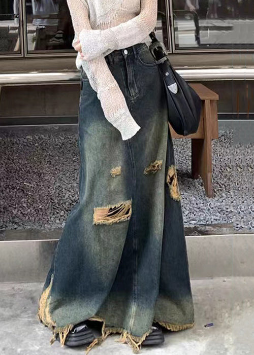 Denim Blue Hole High Waist Skirts Fall