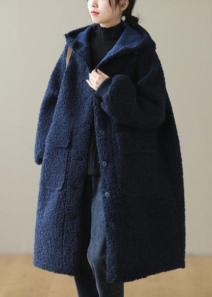 Coffee Hooded Button Faux Fur Winter Coat