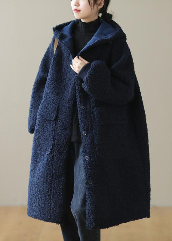 Coffee Hooded Button Faux Fur Winter Coat