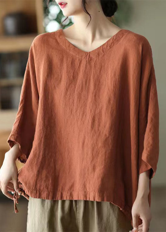 Grace Green O-neck Embroidered Linen Top Long Sleeve