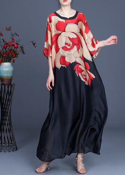 Red Print O-neck Chiffon Summer Dress