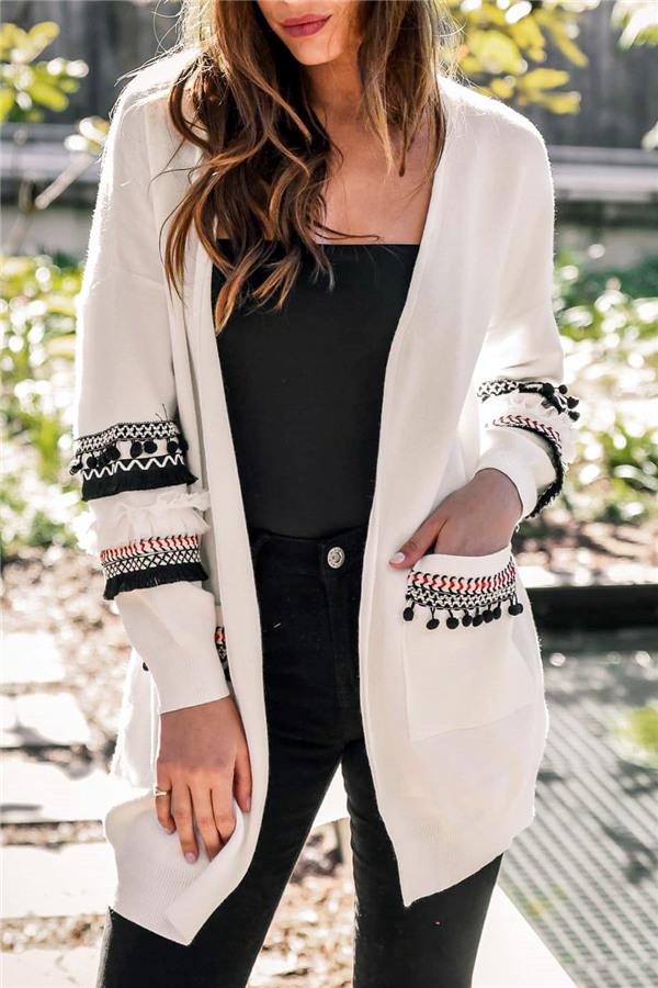 Cording Knitted Cardigan - Gray