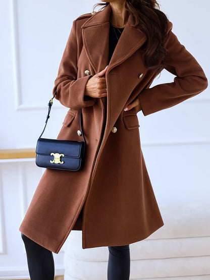 Coats Simple Lapel Double Breasted Woolen Coat