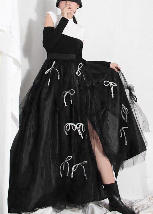 Handmade Black Bow Hollow Outside Open Summer Skirt