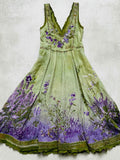 Vintage Lavender Flowers Embroidered Gradient Linen Midi Dress elevenforest