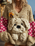 Lady Retro Cute Dog Plush Comfortable Knitted Sweater. artswardrobe
