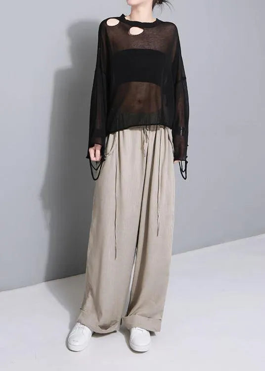 Black Blended Top Silhouette O Neck Short Summer Tops