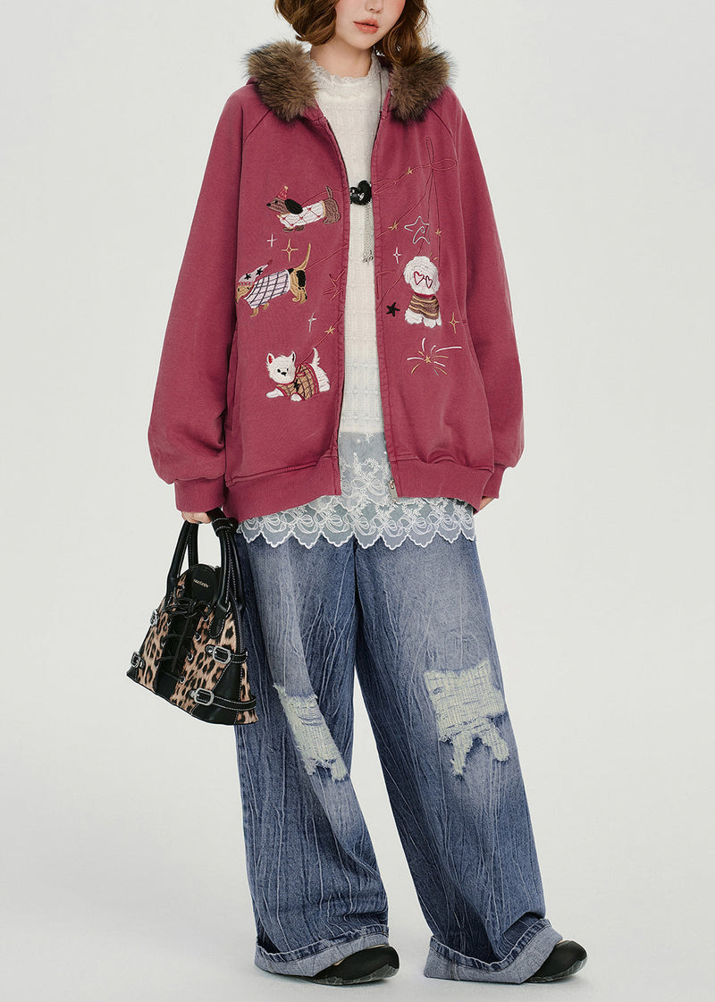 Rose Embroidered Cotton Hooded Coat Spring