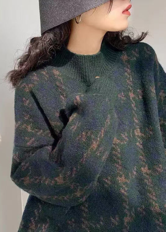 Red O Neck Print Loose Knit Sweater Spring