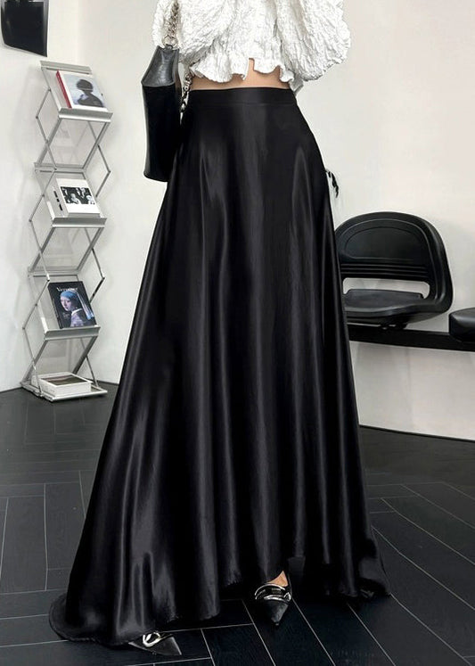 New Black High Waist Silk Maxi Skirts Summer