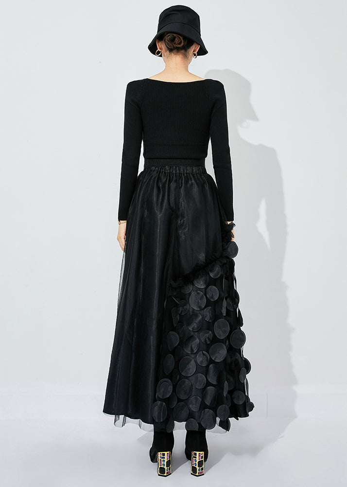 Black Ruffled Patchwork Dot Tulle a Line Skirts Summer