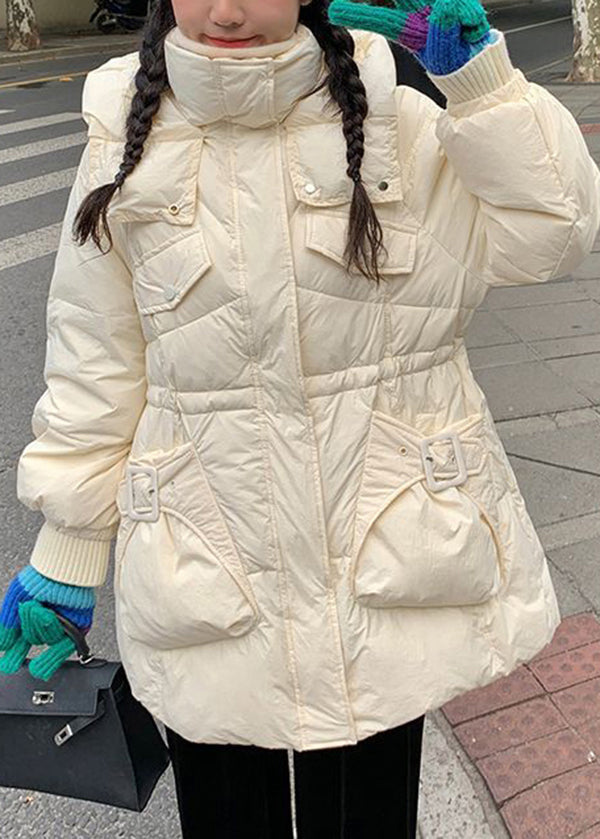 Red Zip Up Drawstring Pockets Duck Down Hooded Coat Winter
