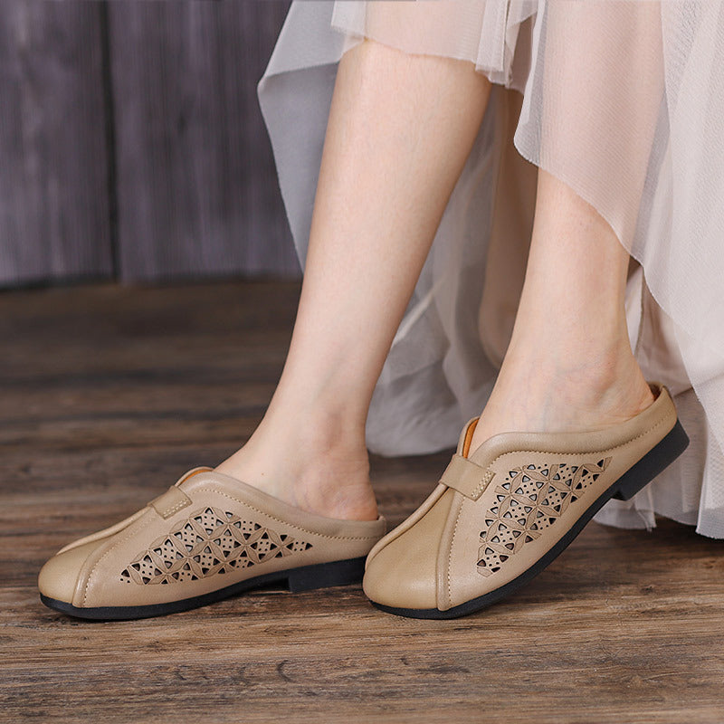 Hollow Leather Slippers