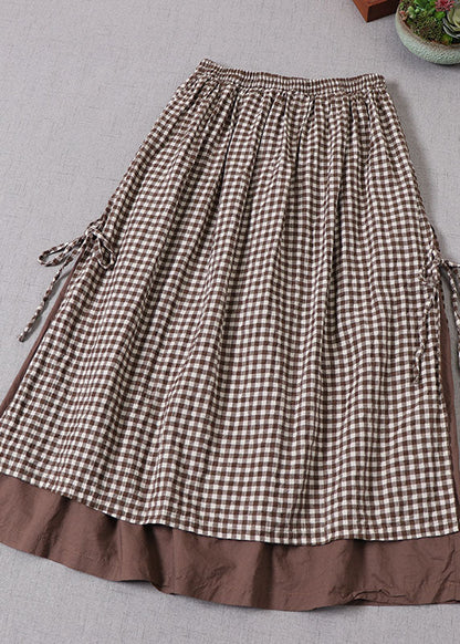 French Black Plaid Side Open Tie Skirt Spring