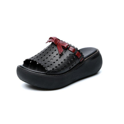 Leather Hollow Out Wedge Slippers