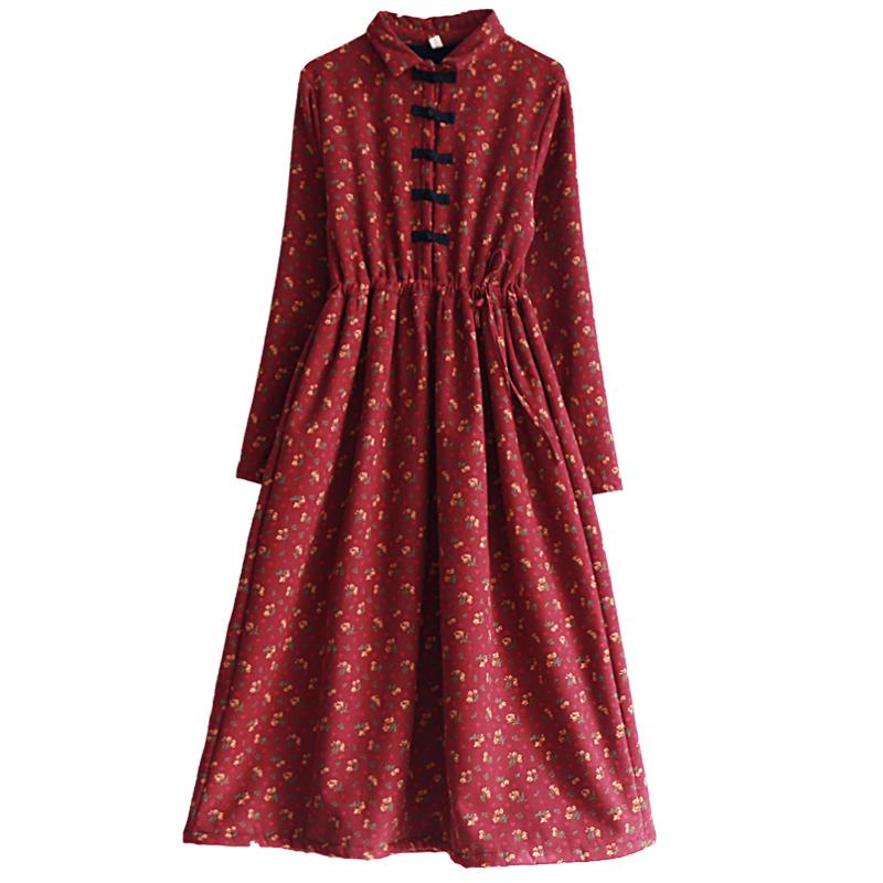 Autumn Winter Retro Plush Thicken Dress