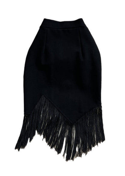 Black Asymmetrical High Waist Tassel Skirt Spring