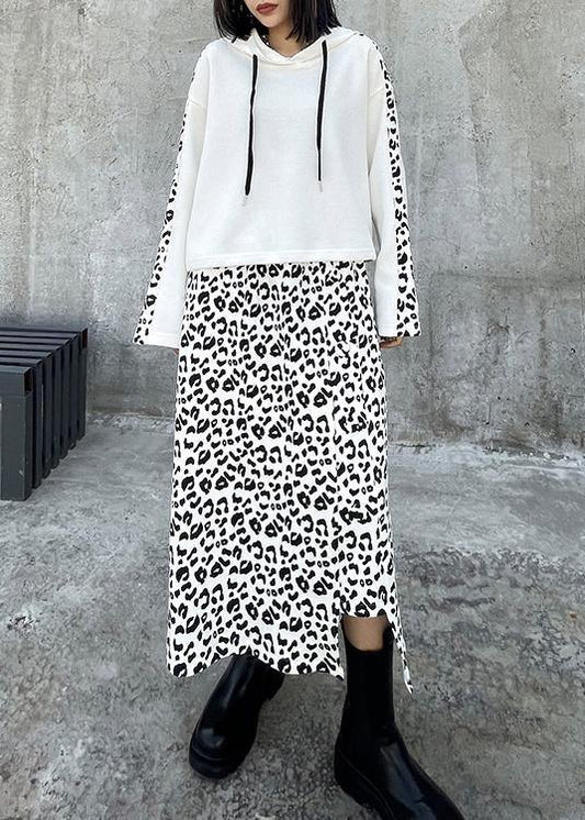 Retro Fried Street Leopard Print Bodysuit Two Piece Skirt