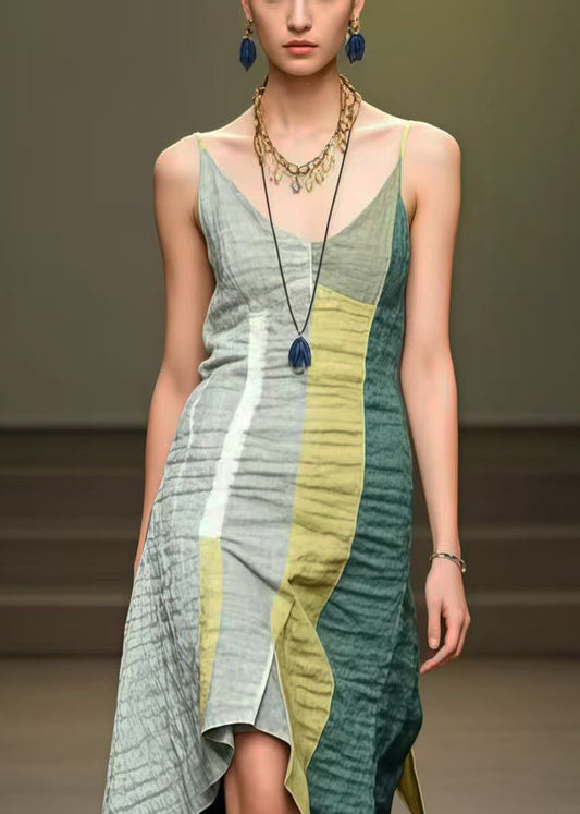 Colorblock Asymmetrical Cotton Mini Dress Summer
