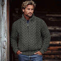 Men's Super Soft Honeycomb Zipper Aran Sweater artswardrobe