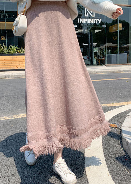 Pink High Waist Knit Skirt Winter