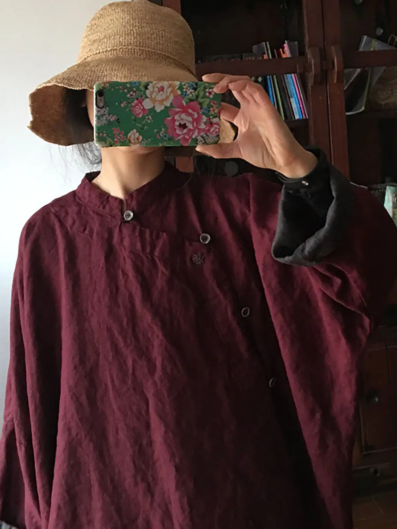 100%linen Embroidery Button Dress