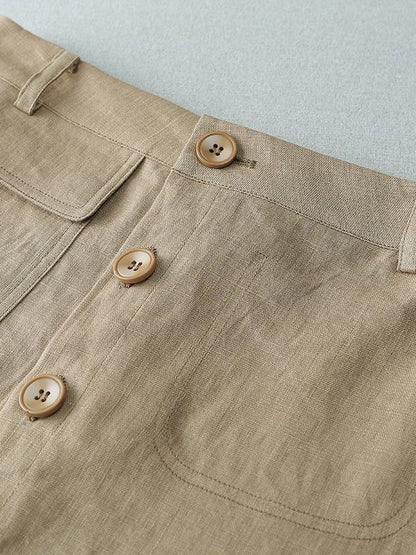 A-line Plain Mid-length Linen Skirt