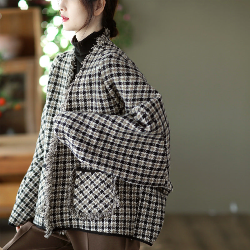 Fashionable Double-sided Woolen Short Frayed Coat