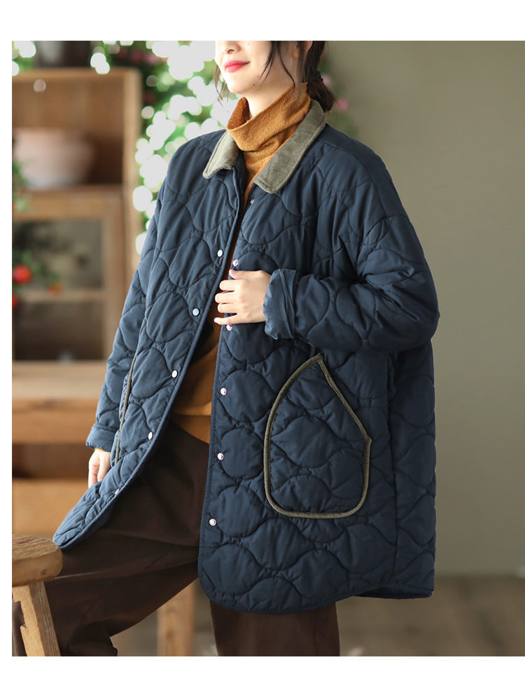 Retro Cotton Thickened Mid-length Quilted Jacket