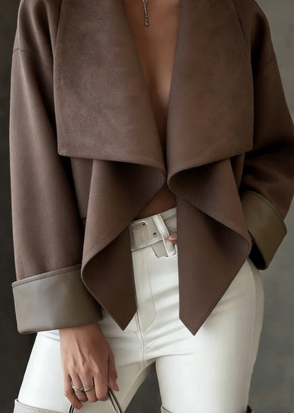 Loose Coffee Peter Pan Collar Faux Suede Coats Spring