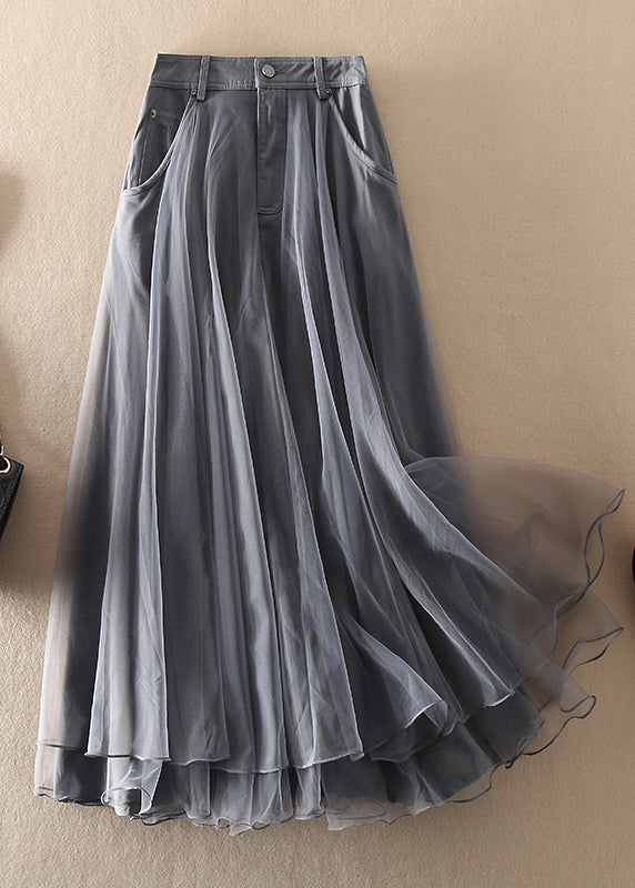 Natural Blue High Waist Patchwork Tulle Skirts Spring