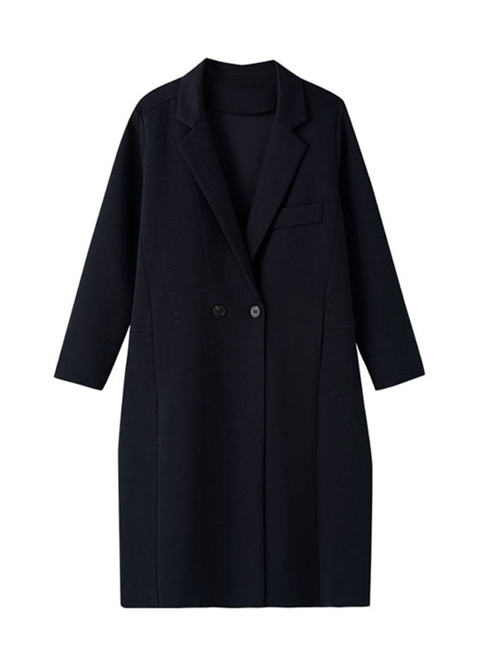 Blue Notched Button Pockets Long Coats Fall
