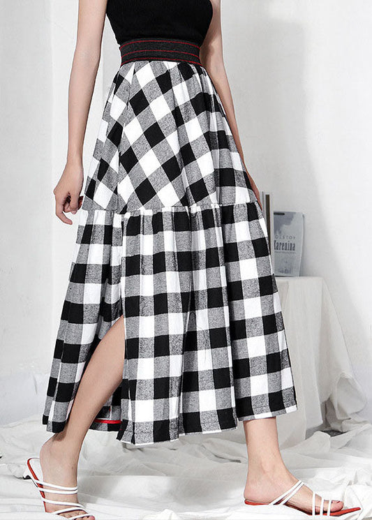 Black White Plaid Patchwork High Waist a Line Summer Skirts Cotton