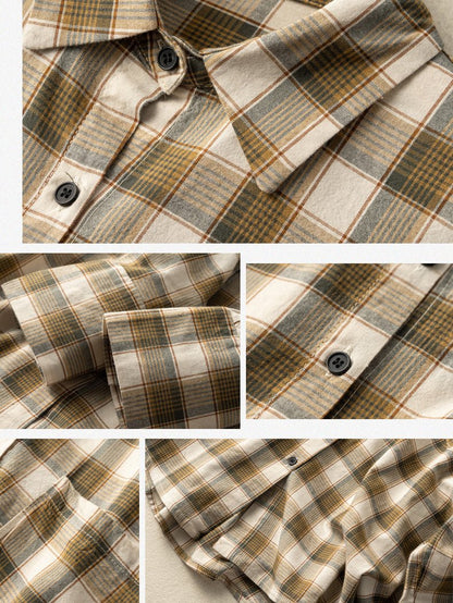 100% Natural Fabric Loose Mid Length Plaid Shirt