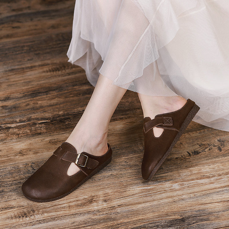 Summer Leather Retro Flat Slippers