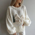 Comstylish Women's Christmas Decorations Art Crew Neck Cozy Sweater