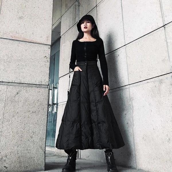 High Waist Skirt New Elastic Waist Black Winter Pocket Goddess Style Loose Skirt ( Limited Stock)