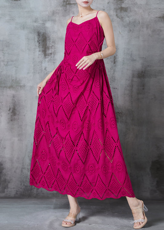 Rose Hollow Out Cotton Spaghetti Strap Dress Summer