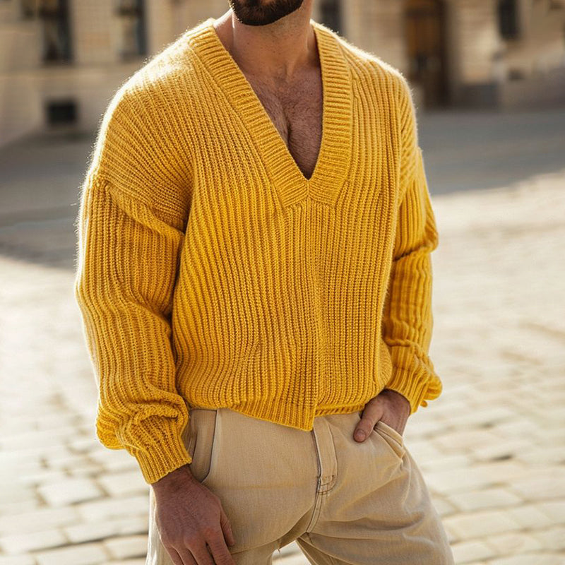 Men'S Simple V-Neck Knitted Sweater artswardrobe
