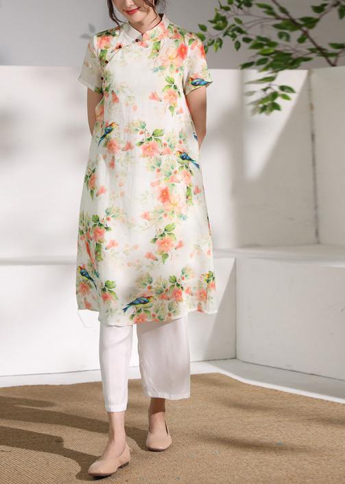 Classy Orange Linen Clothes Short Sleeve Dresses O Neck Dress