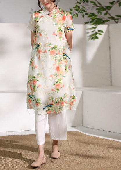 Classy Orange Linen Clothes Short Sleeve Dresses O Neck Dress