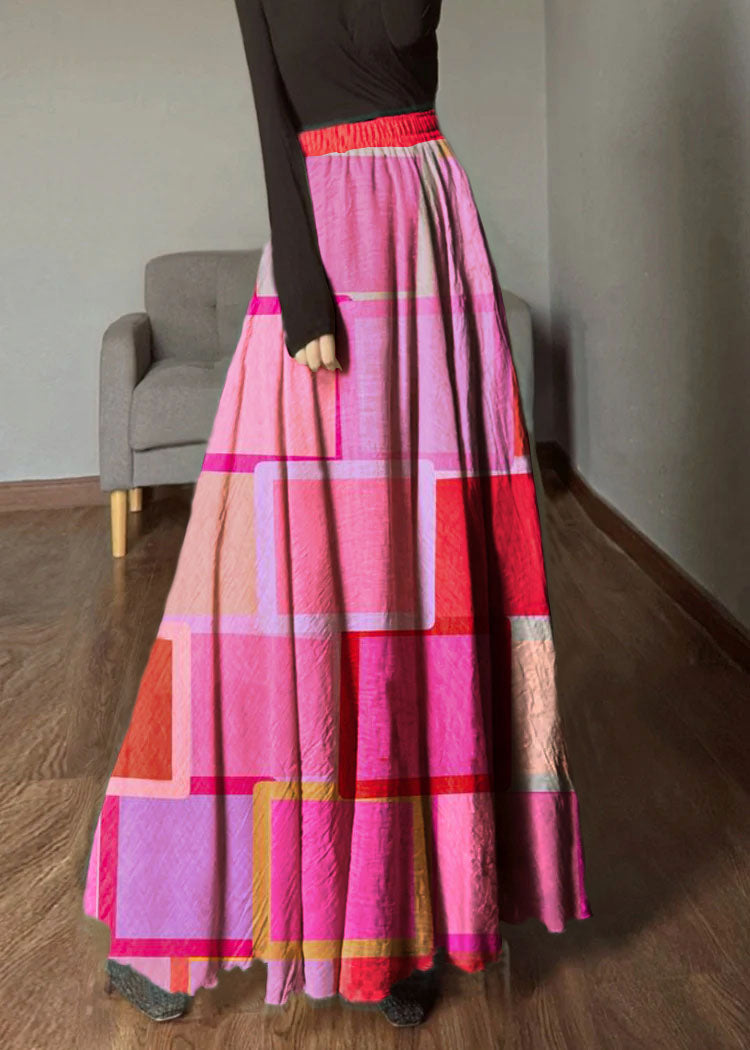 Pink Geometry Elastic Waist Exra Large Hem Linen Skirts Spring