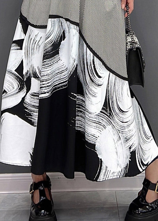 Black Pockets Print Patchwork Skirts Summer