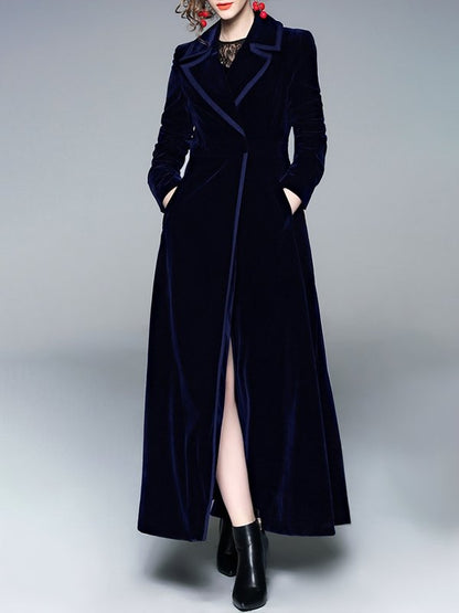 Coats Notched Lapel Velvet Coat