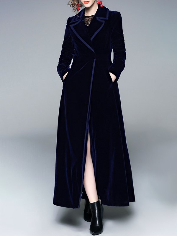 Coats Notched Lapel Velvet Coat